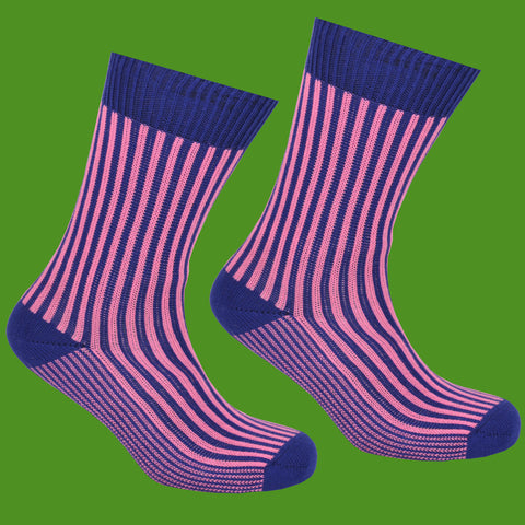 Blue and Pink Perpendicluar Socks Green Background
