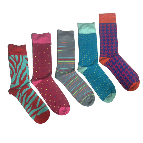 MEN'S 100% BAMBOO PLAIN SOCKS - SPECTRUM PRINTS - 5 PAIR PACK