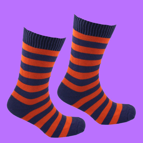 Dark Blue and Orange Striped Socks
