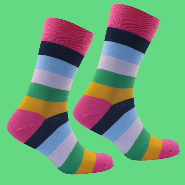 Pink Heel and Toe Striped Socks