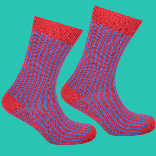 Red and Blue Perpendicular Socks Ocean Background