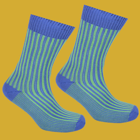 Blue and Green Perpendicular Socks Mustard Background