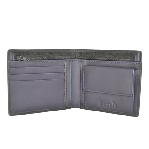 100% Leather Wallet with Coin Purse Black and Purple