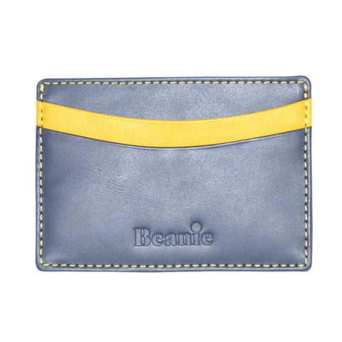100% Leather Flat Card Case Navy and Yellow