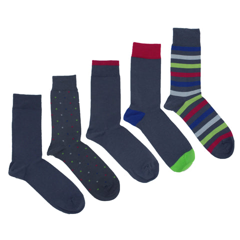 MEN'S 100% BAMBOO PLAIN SOCKS - Denim Mix - 5 PAIR PACK