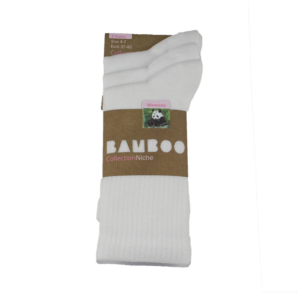 Women's 100% Bamboo White Ribbed Socks - 3 pack