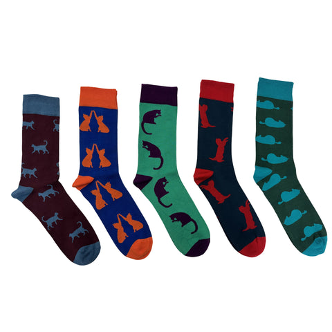 MEN'S 100% BAMBOO SOCKS - Cats - 5 PAIR PACK