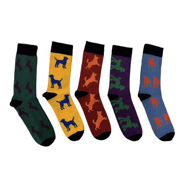 MEN'S 100% BAMBOO SOCKS - Dogs - 5 PAIR PACK