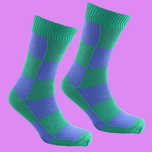 Green and Blue Large Checked Socks 