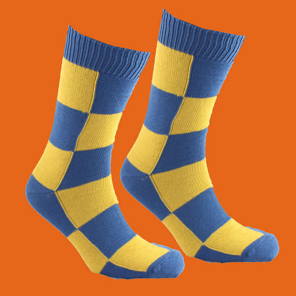 Medium Blue and Yellow Checked Socks
