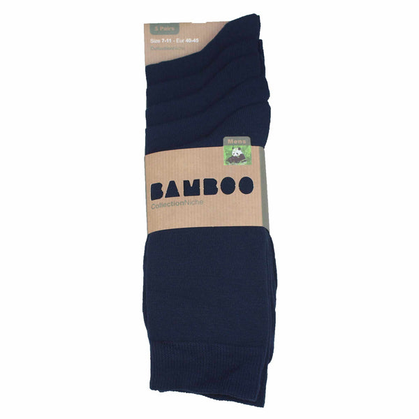 MEN'S 100% BAMBOO PLAIN SOCKS - PLAIN NAVY - 5 PAIR PACK