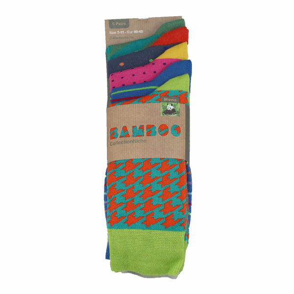 MEN'S 100% BAMBOO PLAIN SOCKS - MYRIAD PRINTS - 5 PAIR PACK