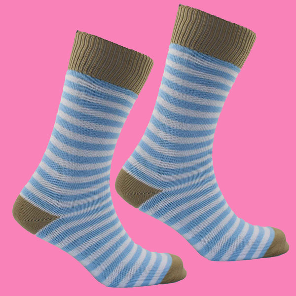 Pale Blue and Ecru Striped Socks