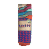 Pack of colorful bamboo socks with a cardboard sleeve on a white background