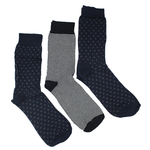 Men's Cotton Socks - Stripe/Dot - Navy/Black