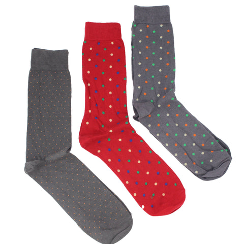 Men's Cotton Socks - Pin/Polka Dot - Red/Grey