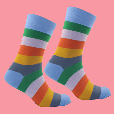 Pale Blue Heel and Toe Striped Socks