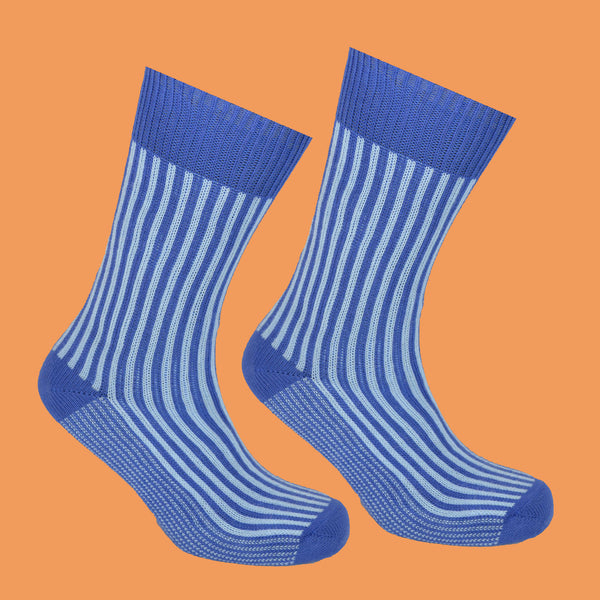 Blue and Sky Perpendicular socks orange background