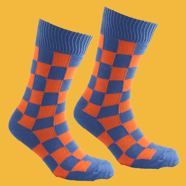 Blue and Orange Checkered Socks