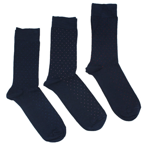 MEN'S 100% BAMBOO MULTI COLOUR NAVY PINDOT SOCKS - 3 PACK