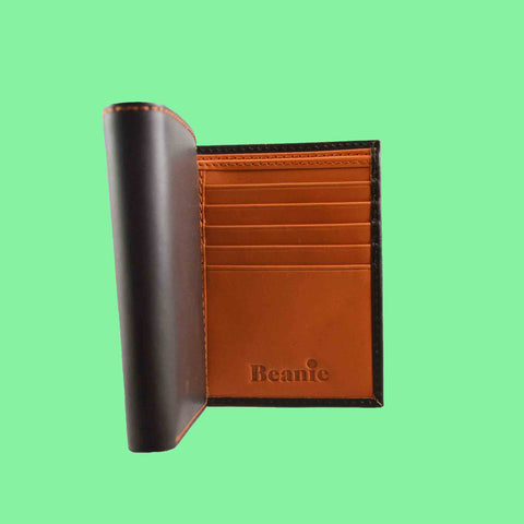Men's Leather Trifold Wallet - Brown/Orange