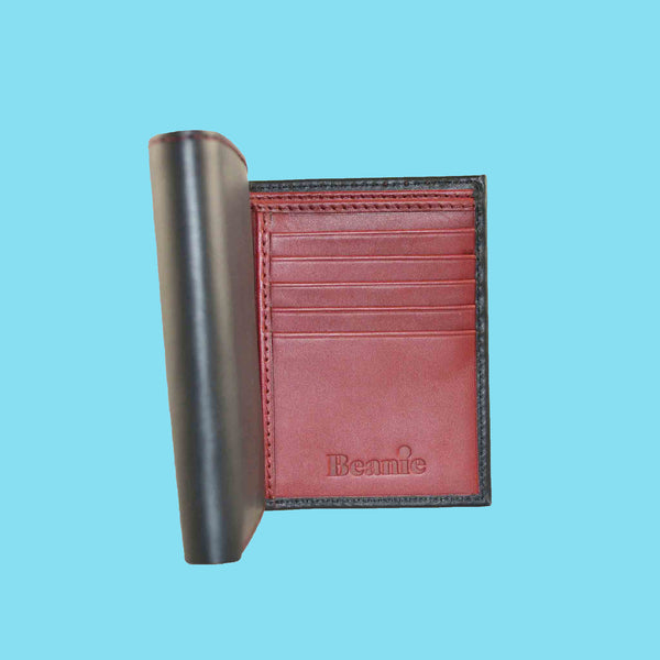 Men's Leather Trifold Wallet - Red/Black