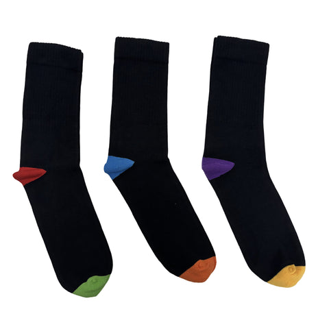 MEN'S 100% BAMBOO SOCKS - Ribbed Colourful Heel+Toe 3 PACK