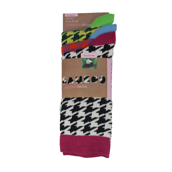 Women's 100% Bamboo Houndstooth Socks - 3 pack