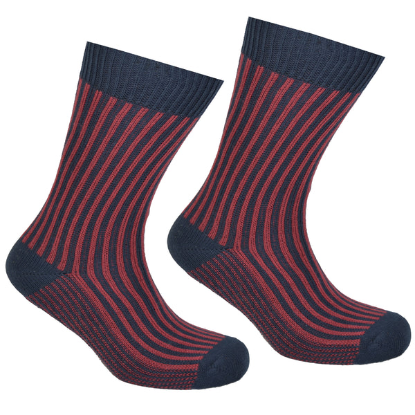 Cotton Striped Socks Dark Blue and Burgundy Red
