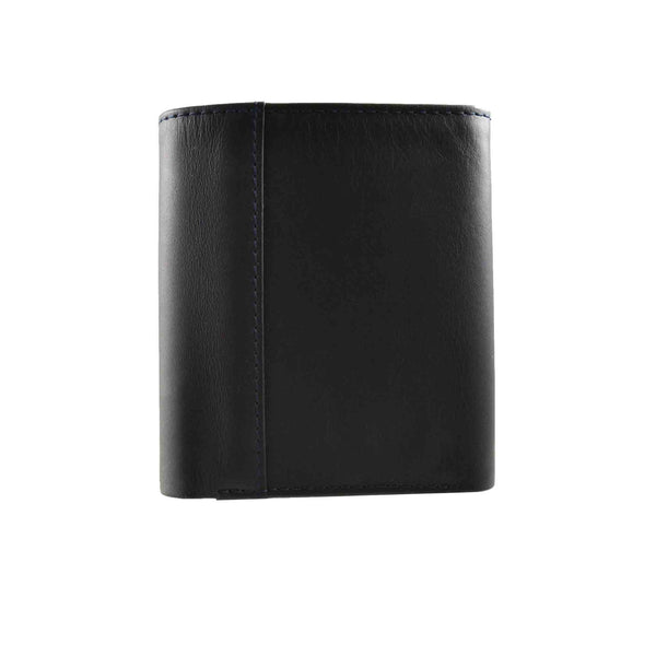 Men's Leather Trifold Wallet - Black/Aubergine