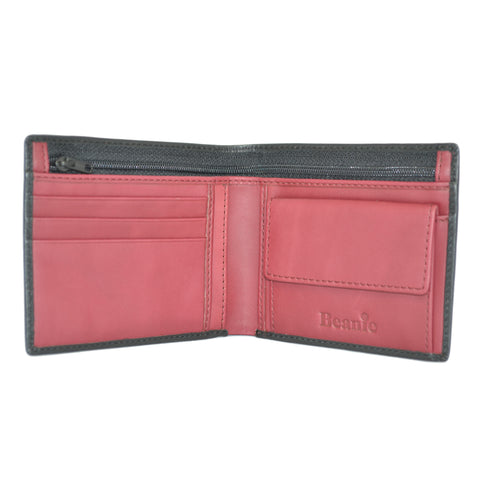 100% Leather Wallet with Coin Purse Black/Red