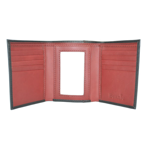 100% Leather Tri-Fold Wallet Red and Black