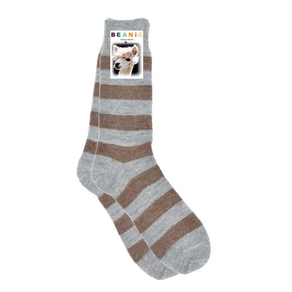 Women's Alpaca Hoop Stripe Socks Brown and Grey