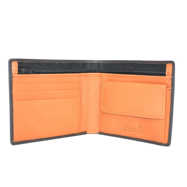 100% Leather Wallet with Coin Purse Brown and Orange