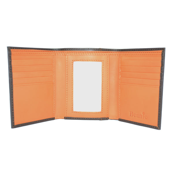 100% Leather Tri-Fold Wallet Brown and Orange