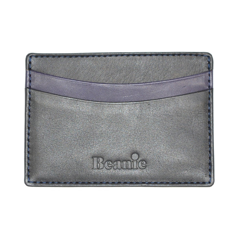 100% Leather Flat Card Case Black and Purple
