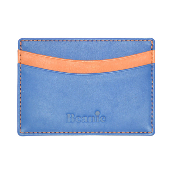 100% Leather Flat Card Case Blue and Orange