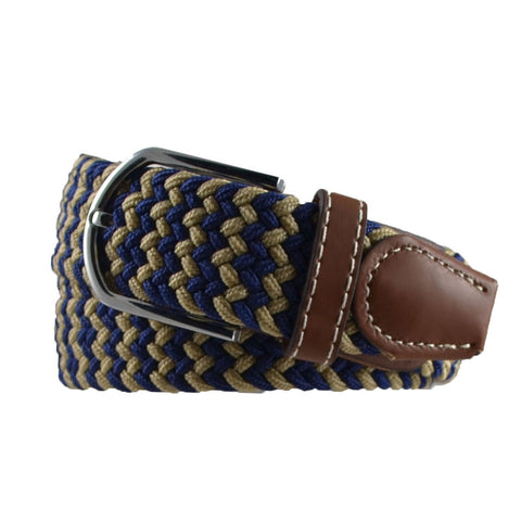 Elasticated Uni-Sex Belt Dark Blue and Ecru