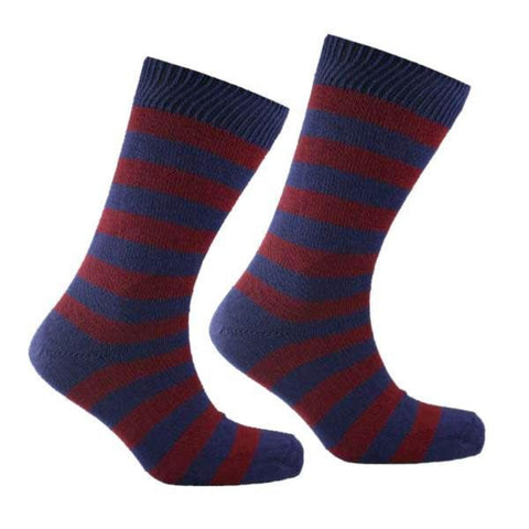 Cotton Striped Socks Dark Blue and Burgundy