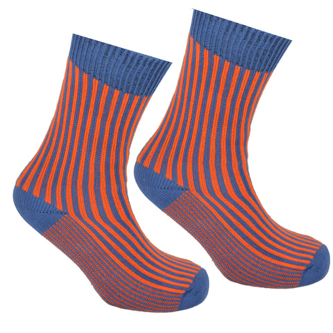 Cotton Striped Socks Blue and Orange
