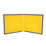 100% Leather Wallet Navy and Yellow