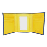 100% Leather Tri-Fold Wallet Navy and Yellow