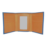 100% Leather Tri-Fold Wallet Blue and Orange
