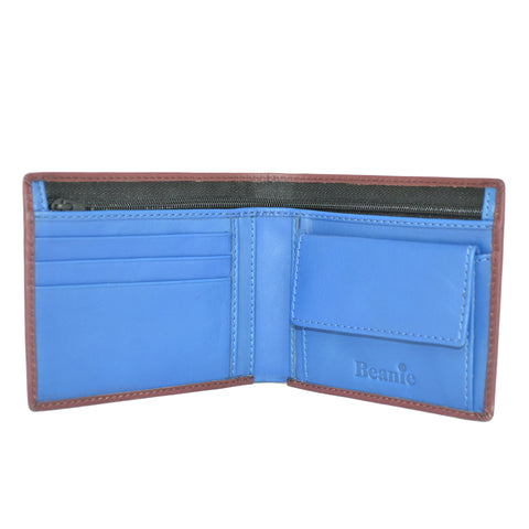 100% Leather Wallet with Coin Purse Burgundy and Blue