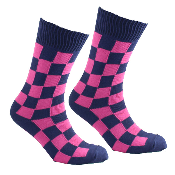 Navy and Rose Square Coloured Socks