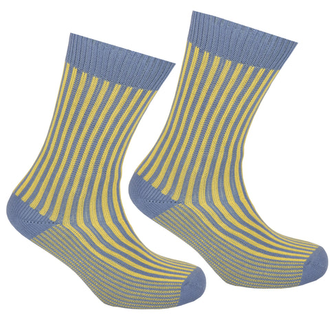 Cotton Striped Socks Grey and Yellow