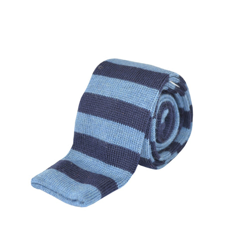 100% Wool Striped Tie Navy and Light Blue