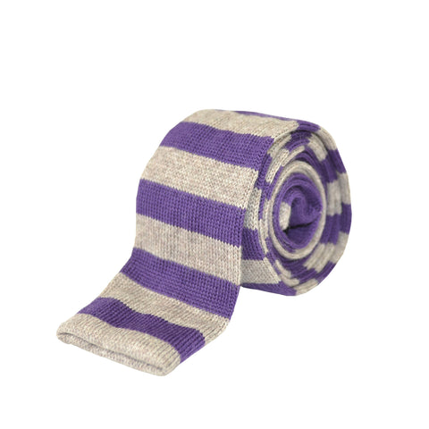 100% Wool Striped Tie Purple and Grey