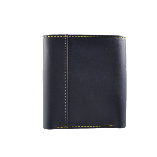 100% Leather Tri-Fold Wallet Navy and Yellow